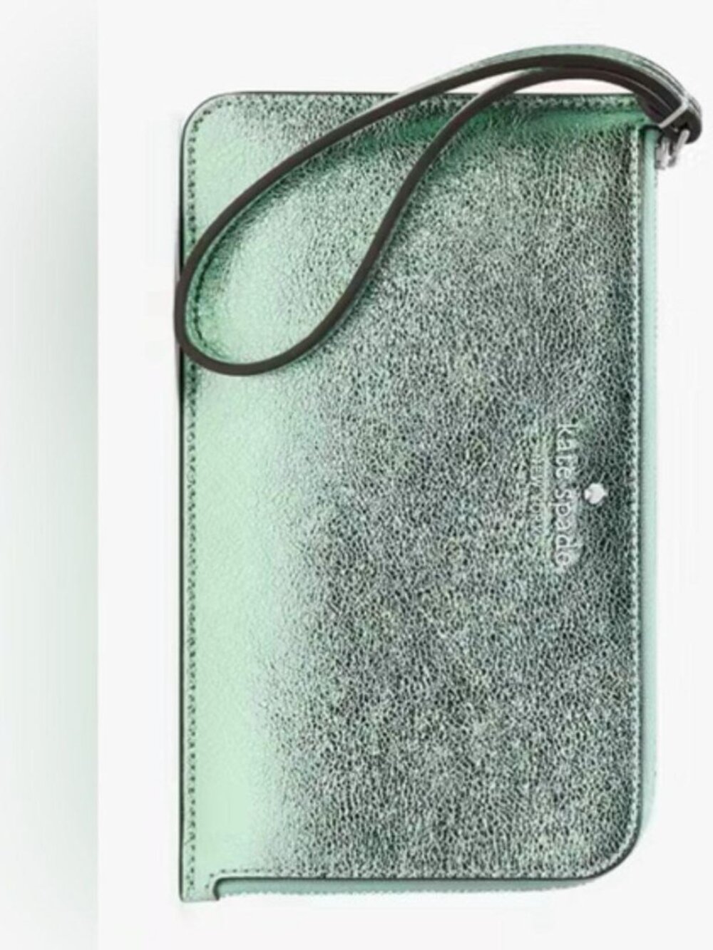Kate Spade Lucy Metallic Medium NEW L Zip Wristlet Seawater Leather